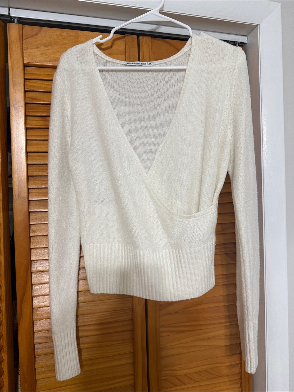 Women’s Cream Wrap V-Neck Sweater